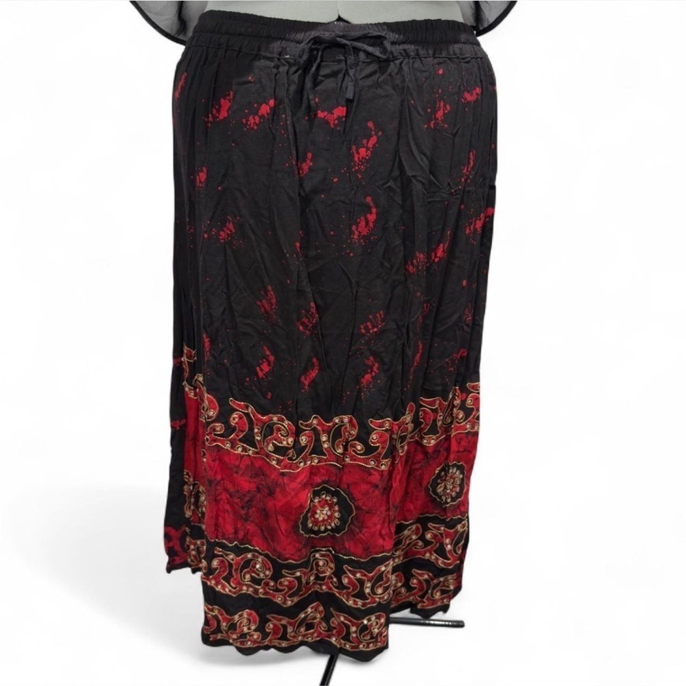 Neelam Fashions Boho Maxi Skirt Red Black Plus Size 1X/2X, Whimsigoth Festival - Picture 3 of 10